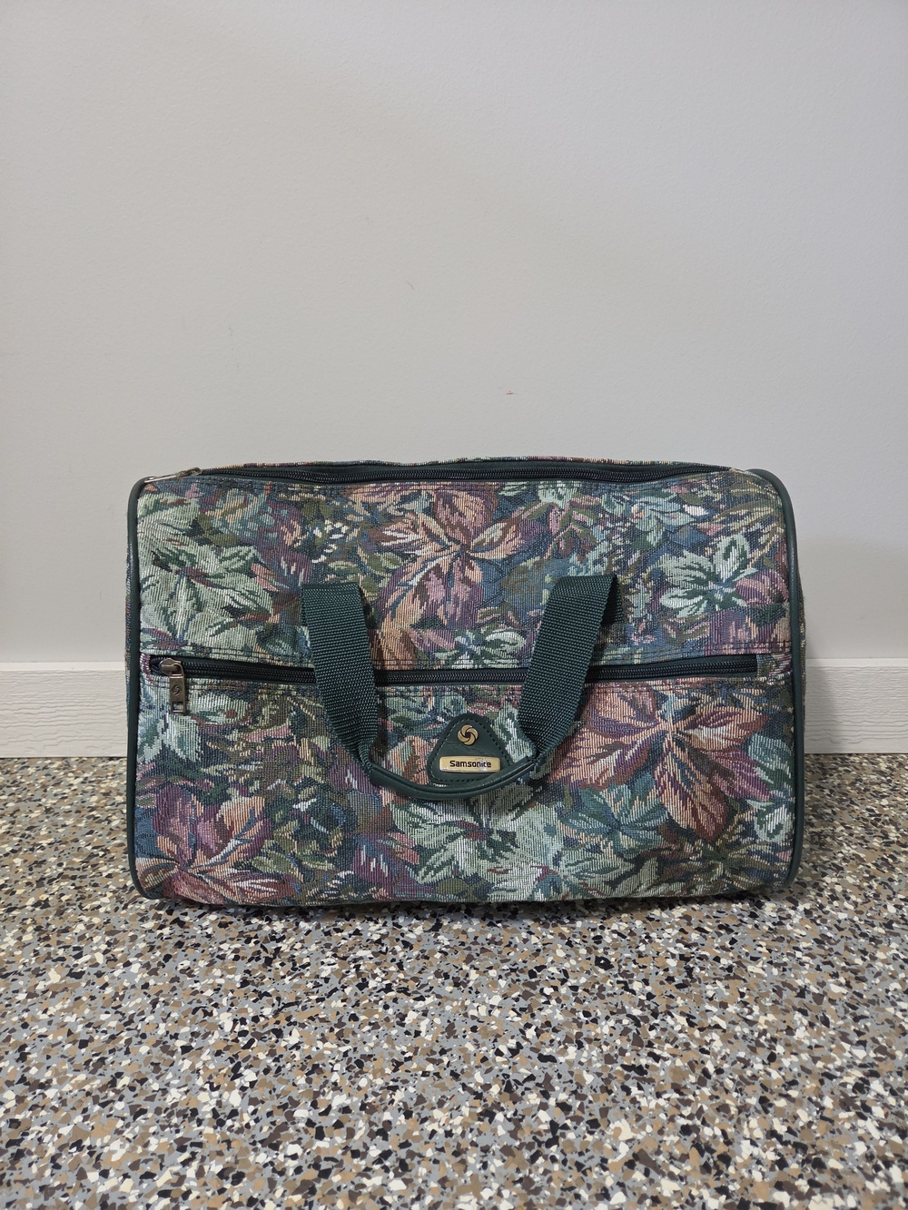Vintage Samsonite Green Multi Floral Tapestry Travel Tote